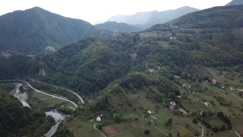Aerial, Eco village and in mountains Stock Footage 80980053