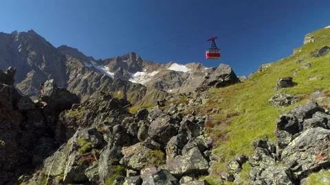 Aerial ed cabin old cable car cableway elevator Elbrus Caucasus Volcanic rocks Stock Footage 153527646