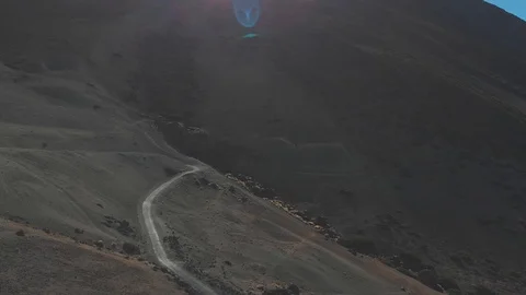 Aerial the edge of the volcano Teide, video from the drone, the trail to the Stock Footage 108564295