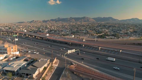 Aerial: El Paso Interstate 10, Texas, USA Stock Footage 129061058