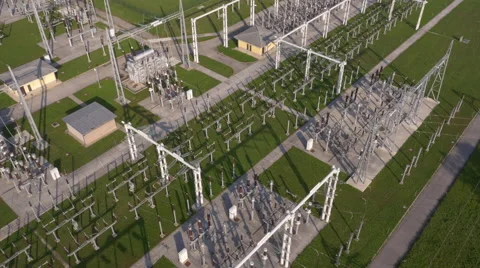 Aerial - Electrical substation Stock Footage