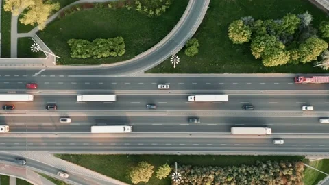 Aerial elevated multiple roads junction. Drone footage road junctions overpass Stock Footage 193722766