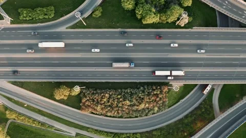 Aerial elevated multiple roads junction highway road. Intersection overpass Video stock 193733463