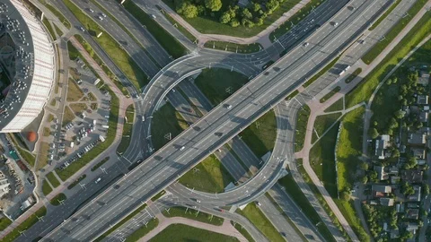 Aerial: elevated road junction in Minsk Stock Footage 115171124