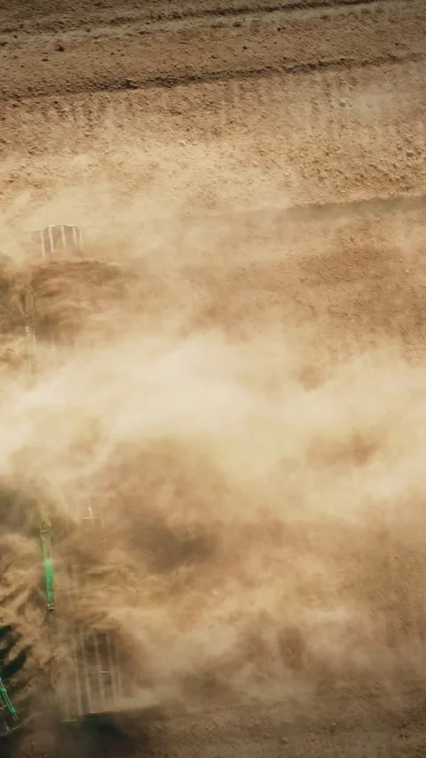 Aerial Elevated View.Tractor Plowing Field. Beginning Of Agricultural Spring Stock Footage 300748058
