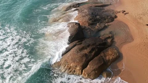 Aerial Elevating Drone Shot. Flying along the ocean coast. View of the sea waves Stock Footage 134403521