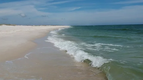 Aerial Elevating Shot Over Clear Blue Beach Stock Footage 129384049