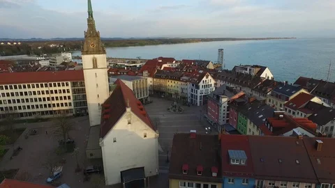 Aerial Elevating Shot Over Friedrichshafen - Germany Stock Footage 129396105