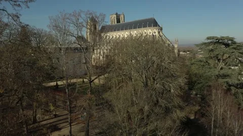 Aerial elevation of Bourges Cathedral in Winter season Stock Footage 222993702