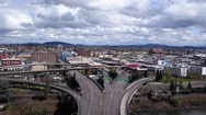 Aerial Of Empty Abandoned Streets In Portland Oregon Due To Coronavirus. Stock Footage