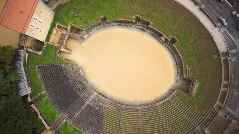 Aerial of empty amphitheater Stock Footage 76005067