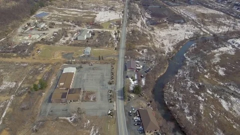 Aerial empty back raod in the winter Stock Footage 73487886