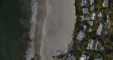 Aerial of Empty Clifton 4th Beach in Cape Town Lockdown 6K Video stock 128471003