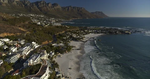 Aerial of Empty Clifton Beaches During Coronavirus Lockdown Cape Town 6K Stock Footage