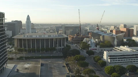 Aerial of empty downtown LA during corona quarantine, USA 2020 스톡 동영상 135344940