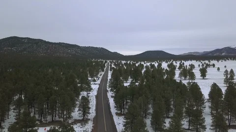 Aerial of an empty forest highway in winter Stock Footage 102912537