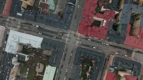 Aerial of empty intersection from above during Coronavirus Covid19 lockdown Stock Footage 153276060