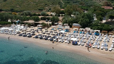 Aerial - Empty Mediterranean beach in spring Stock Footage 125925869