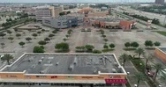 Aerial Of Empty Parking Lot Of Entertainment Complex Because Of Pandemic Stock Footage