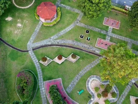 Aerial of an empty playground Stock Photos