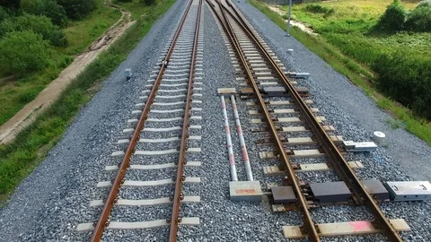 Aerial of Empty Railway Tracks Stock Footage 101535602