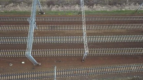 Aerial of Empty Railway Tracks Stock Footage 105417256