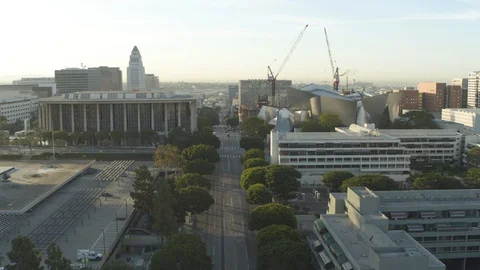 Aerial of empty road in downtown LA during corona quarantine, USA 2020 스톡 동영상 135344647