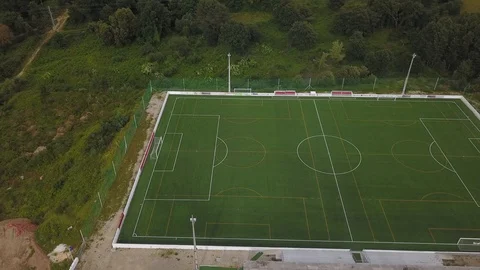 Aerial, Empty Soccer Field Pan to Right Stock Footage 90618816