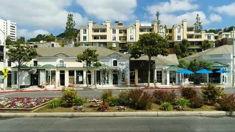 Aerial of empty Sunset Boulevard during corona quarantine, USA 2020 Stock Footage 135356458