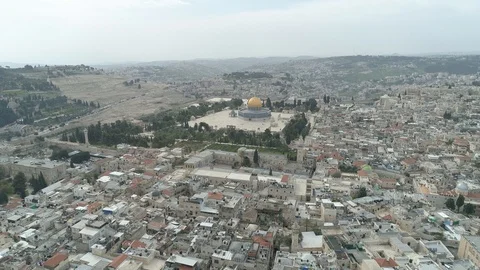 Aerial of empty Temple Mount during COVID-19 quarantine. Jerusalem. File1-10 Stock-Footage 128140319