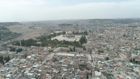 Aerial of empty Temple Mount during COVID-19 quarantine. Jerusalem. File1-11 Stock Footage 128140602