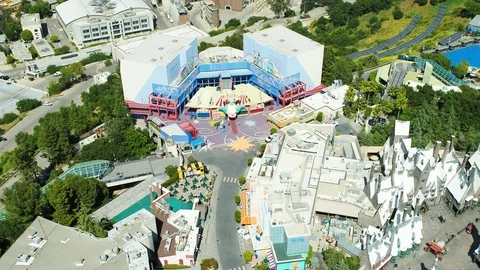 Aerial of empty Universal Studios during corona quarantine, USA 2020 Stock Footage 135358100