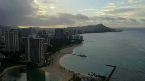 Aerial Empty Waikiki Sunrise during pandemic Stock Footage