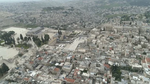 Aerial of empty Western Wall, during COVID-19 quarantine. Jerusalem. File7-09 Stock-Footage 128148838