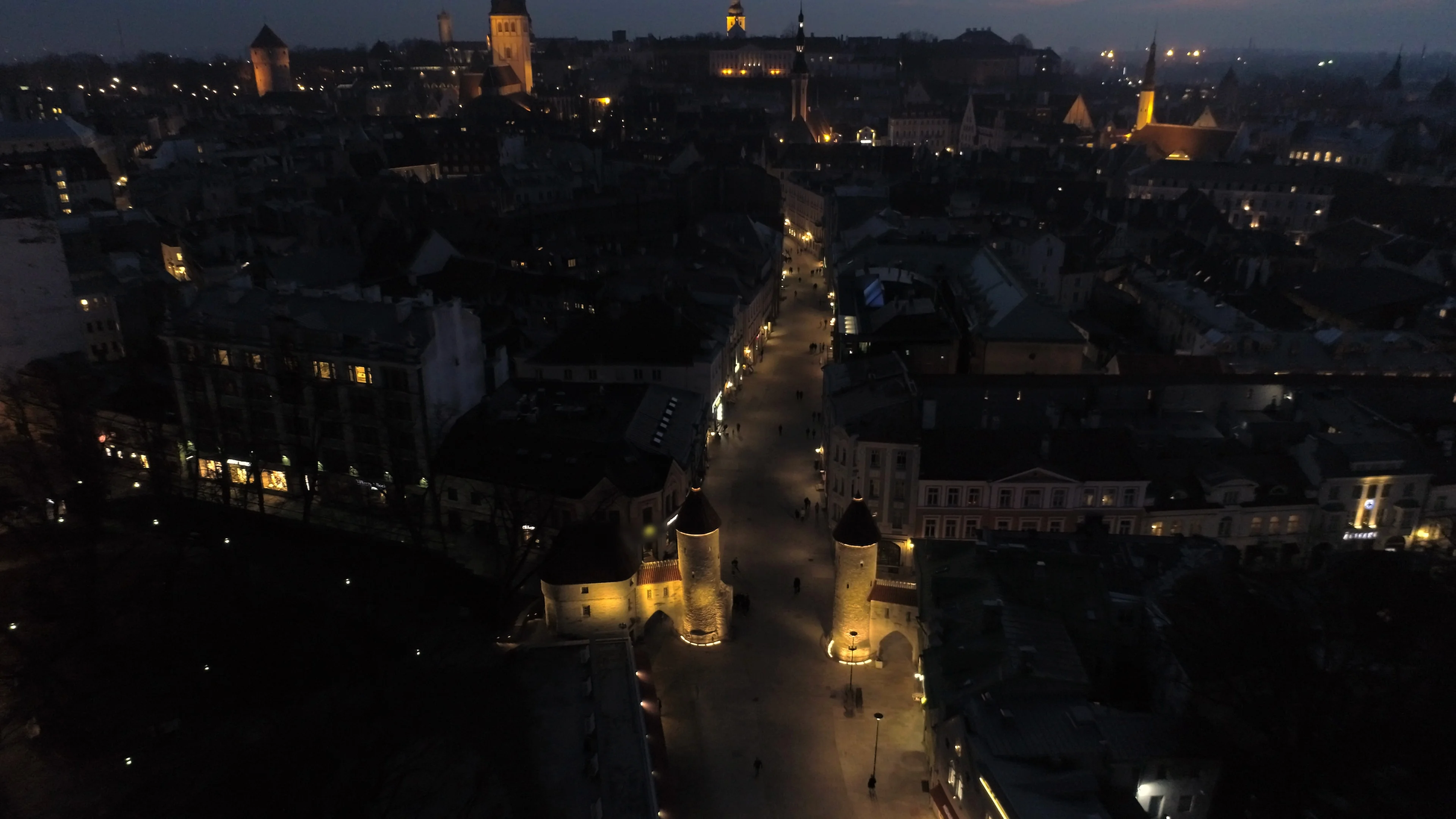 Aerial Of Entrance To Tallinn Old Town Through The Main Gates