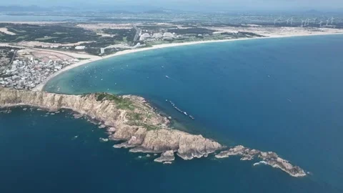 Aerial of Eo Gio cliffs, Quy Nhon coast, Binh Dinh Vietnam Stock Footage 337891024
