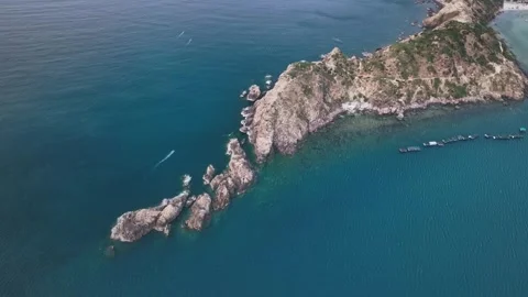 Aerial of Eo Gio Rocky Peninsula, Quy Nhon Coast, Binh Dinh Stock Footage 337891001
