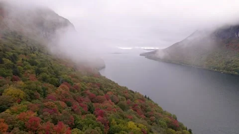 Aerial Epic Low Clouds Moody Morning Autumn Lake Willoughby Stock Footage 255752002