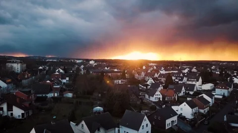 Aerial Epic Sunset Small Town Stock Footage 104208337