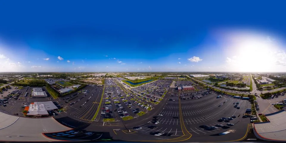 Aerial equirectangular image Manheim Palm Beach auto auction facility 库存照片