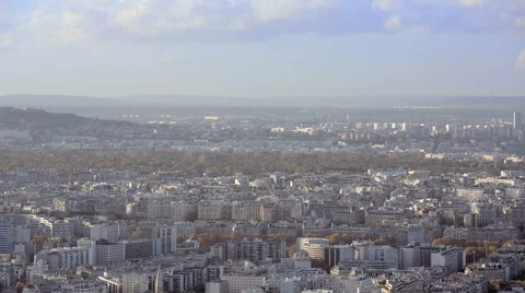 Aerial establishing shot of the Eiffel Tower. Panning left to right. day Stock Footage 44518953