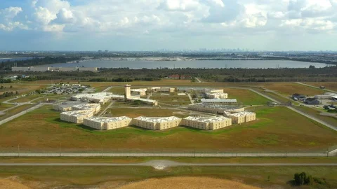 Aerial establishing shot of a maximum security prison stock footage Stock Footage 99582686