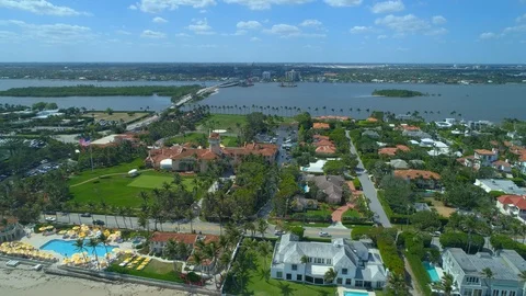 Aerial establishing shot Palm Beach Mar A Lago resort club Stock Footage