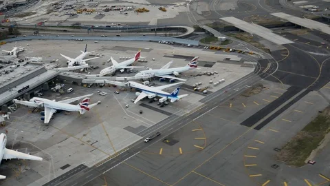 Aerial Establishing Shot of Terminal 7 at JFK Airport Stock Footage
