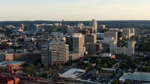 Aerial establishing shot of Wilmington Delaware skyline. Favorable city Stock Footage