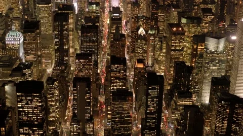 Aerial establishment shot of new york city skyline. business buildings district Stock Footage