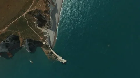 AERIAL Étretat chalk cliffs Stock Footage 134033893