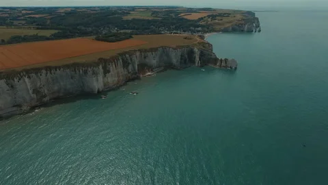 AERIAL  Étretat chalk cliffs Stock Footage 134036227