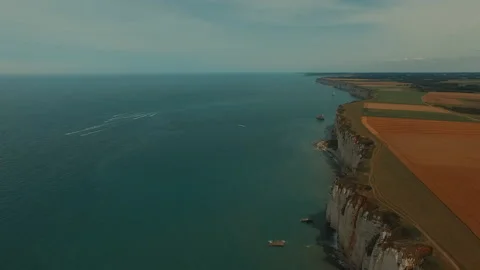 AERIAL  Étretat chalk cliffs Stock Footage 134038046