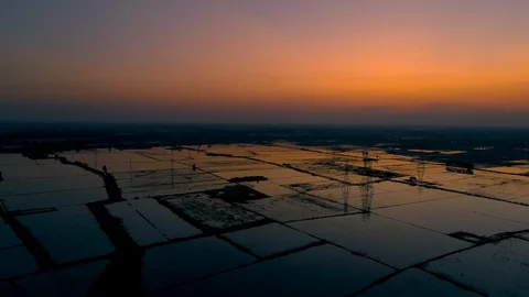 Aerial evening scene landscape fields of countryside Thailand. Stock Footage 129099932